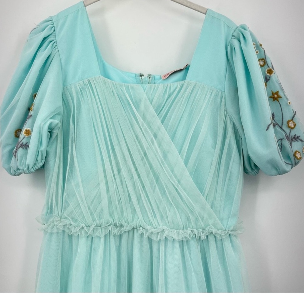 Elegant Blue (Annalette)Dress with Floral Embroidery